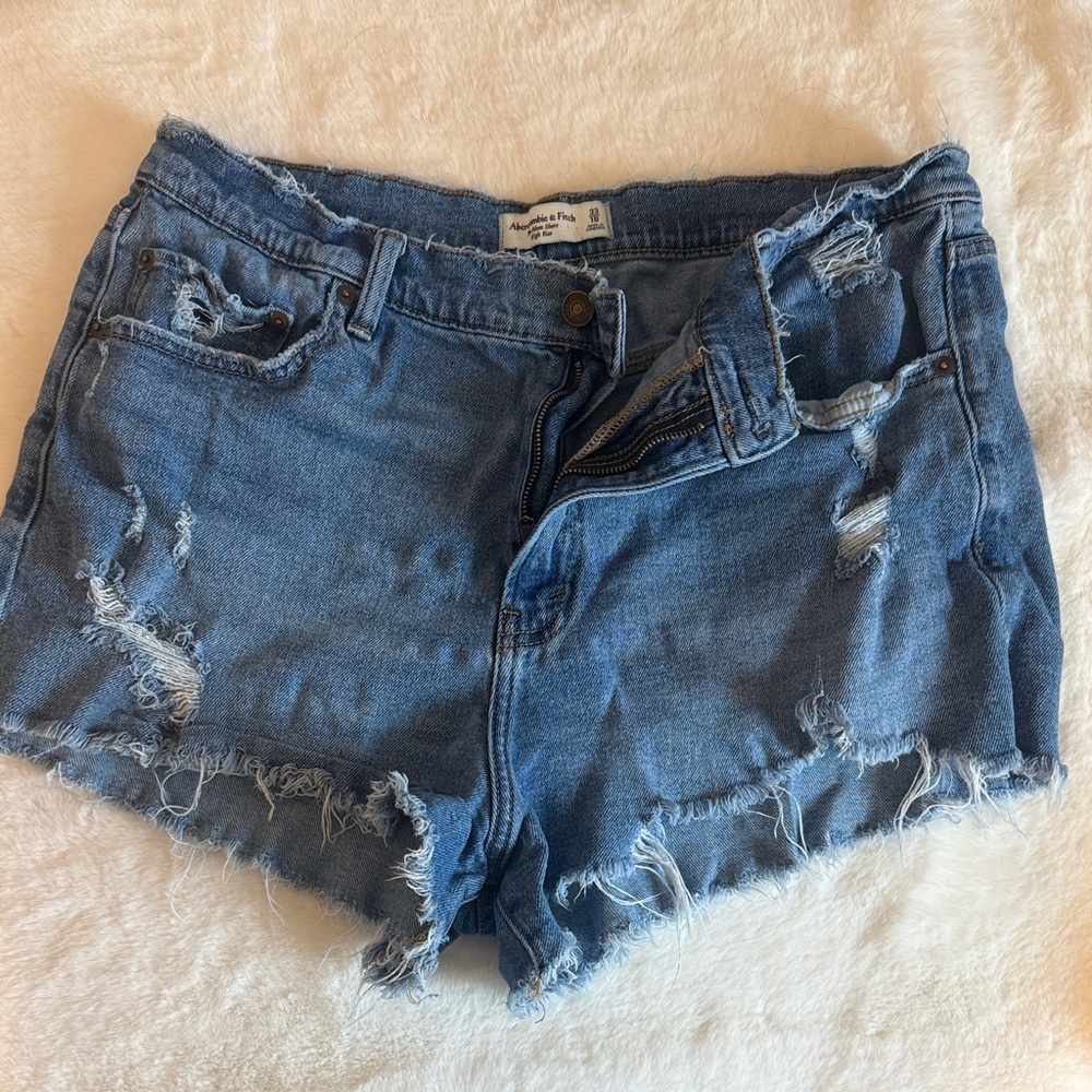 Abercrombie & Fitch Distressed Light Blue Denim Shorts